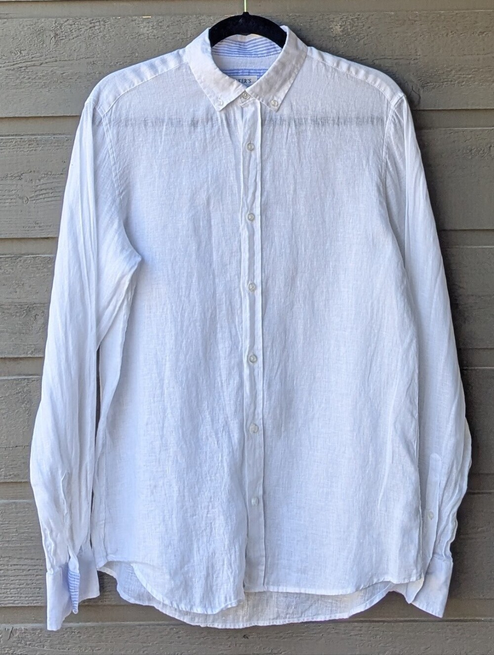 Bakers 100% Linen Bright White Long-Sleeve Button-Down Shirt Size Large